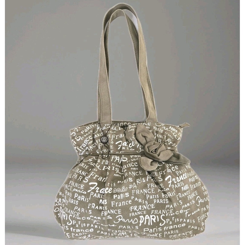 Tour Souvenir Purse Paris France Logo Theme French Shopper Tan Brown Medium‎ Bag